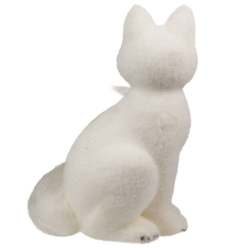 Glittered Sitting Arctic Fox Christmas Figure - 9.5" - White