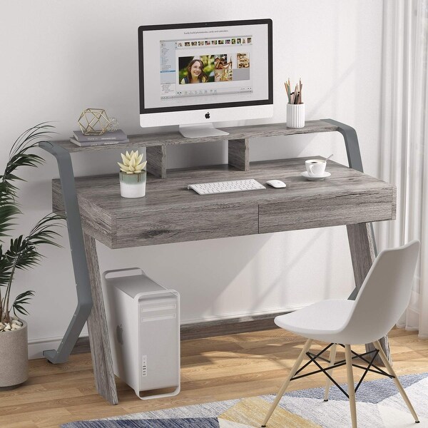 gray oak computer desk