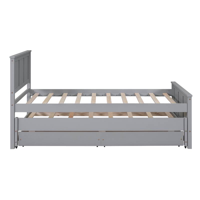 Twin Platform Bed with Trundle and Two Storage Drawers, Solid Pine Wood Frame, Space-Saving Design