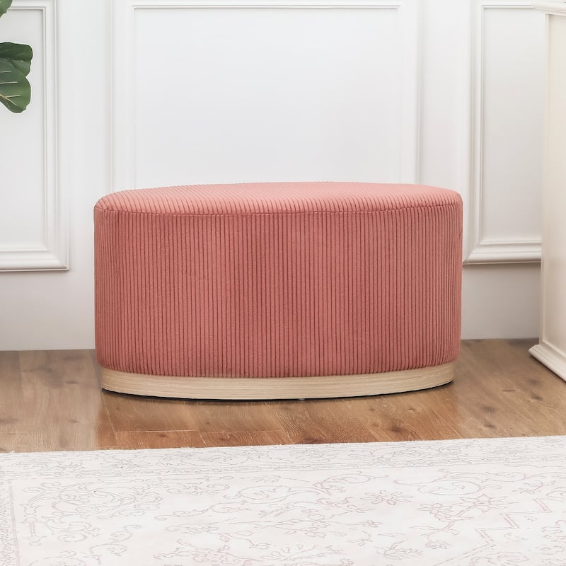 Adeco Velvet Upholstered Bench Oval Ottoman for Bed End Entryway