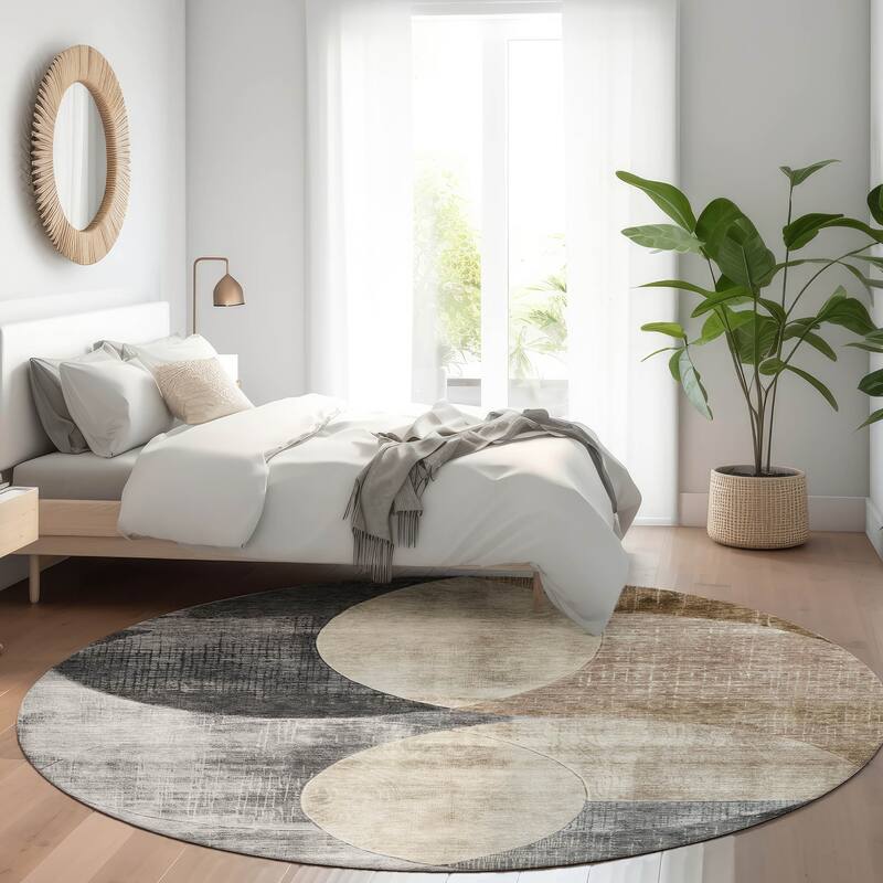 Machine Washable Indoor/ Outdoor Contemporary Deco Chantille Rug - Pewter - 8' x 8'