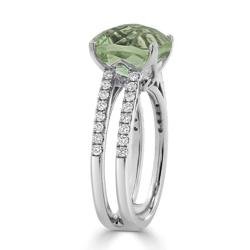 Auriya Modern 3ct Cushion-cut Green Amethyst and Diamond Engagement Ring 1/4cttw 14k Gold