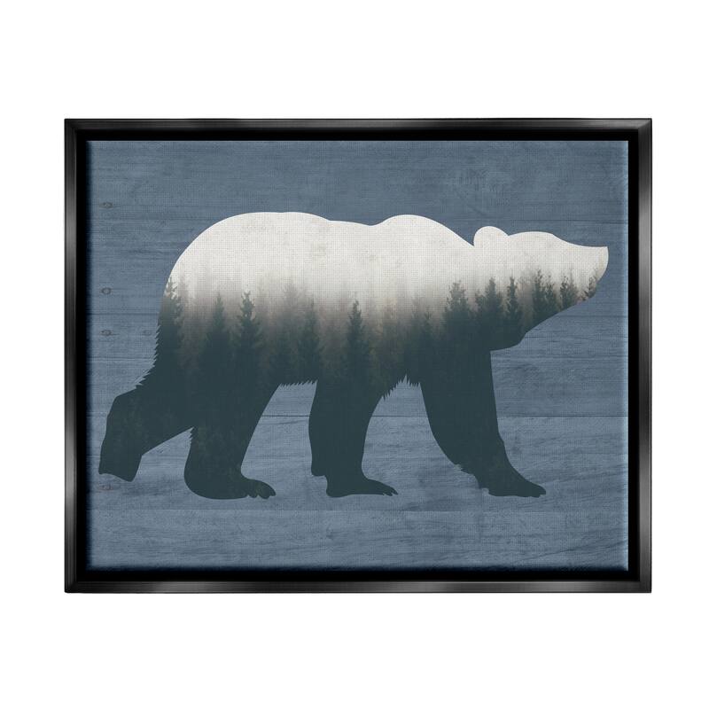 Stupell Rustic Woodland Trees Bear Silhouette Grainy Pattern Floater Frame, Design by Lettered and Lined - 21 x 17 - Black