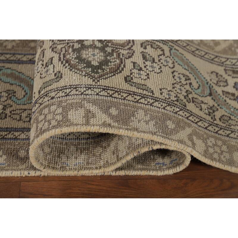 Distressed Tabriz Vintage Persian Rug Hand-Knotted Beige Wool Carpet - 9'6" x 12'8"