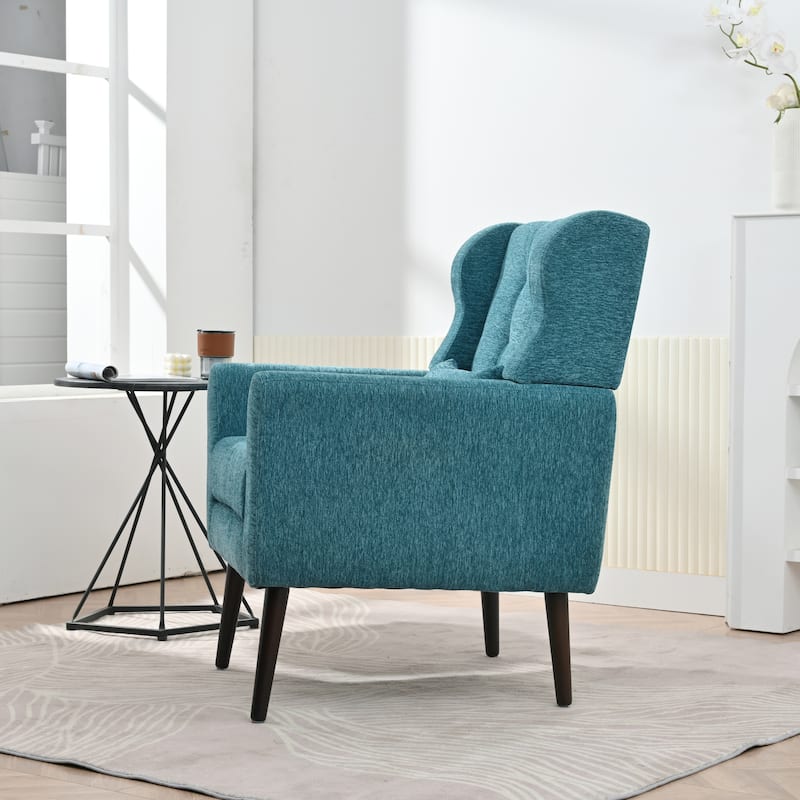 Teal Modern 24.21" Upholstered Button Tufted Arm Chair with Wood Legs for Living Room