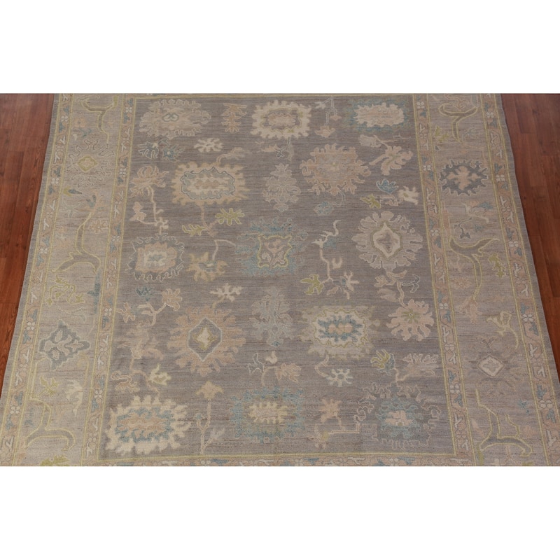 Hand Knotted Oriental 100% Wool Carpet Transitional All-Over Greys & Charcoal Oushak Area Rug - 9' 10'' X 8' 1''