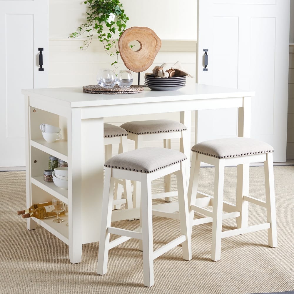 SAFAVIEH Ikuko White Counter Stool - 18.8" W x 13" L x 25" H - 19"W x 13"D x 25"H