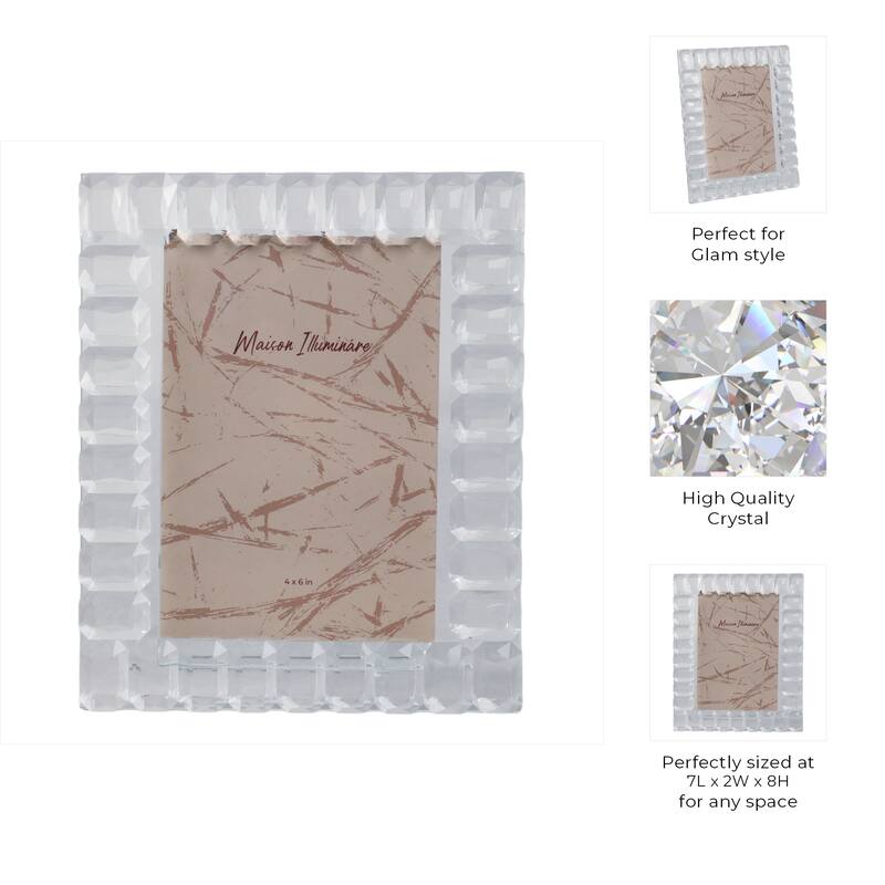 Glass Crystal Beveled Cut Design Glam Style Photo Frame Faceted Border