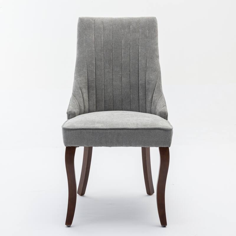 Flocking Linen Upholstered Dining Chairs with Curved Solid Wood Legs,Set of 2