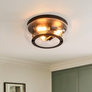 Oil Rubbed Bronze 3-Light Round Glass Flush Mount Ceiling Light