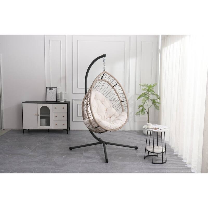Beige Egg Shaped Hanging Chair with Stand - 24.4