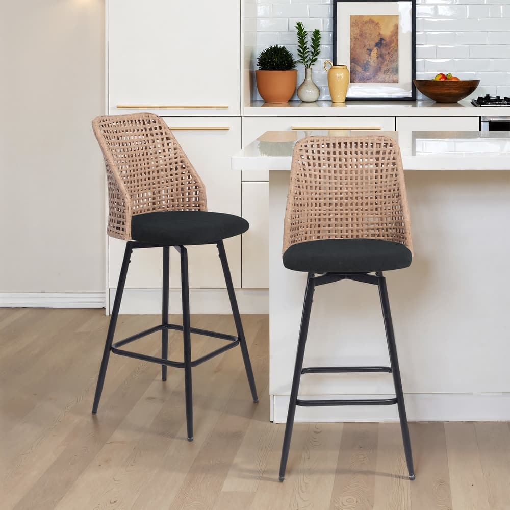 28.7"H Swivel Bar Stools/ Counter Stools Metal Leg with Rattan Back - Set of 2
