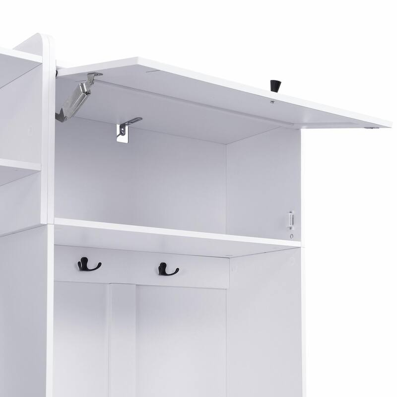 79.1'' Wide Modern Hall Tree with 8 Cubbies, 7 Coat Hooks & Adjustable Shelf