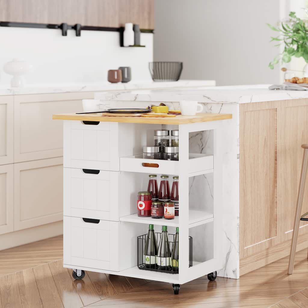 Futzca Kitchen Island Cart with 3 Open Shelves and 3 Drawers