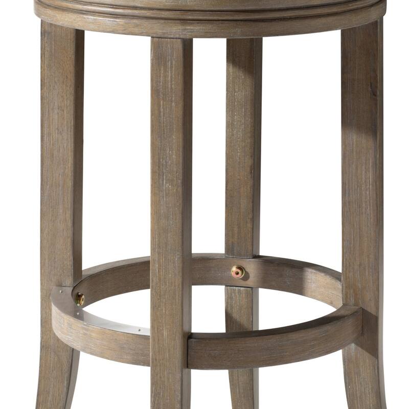 HomeRoots 26" Stone and Oak Faux Leather and Solid Wood Backless Counter Height Swivel Bar Chair