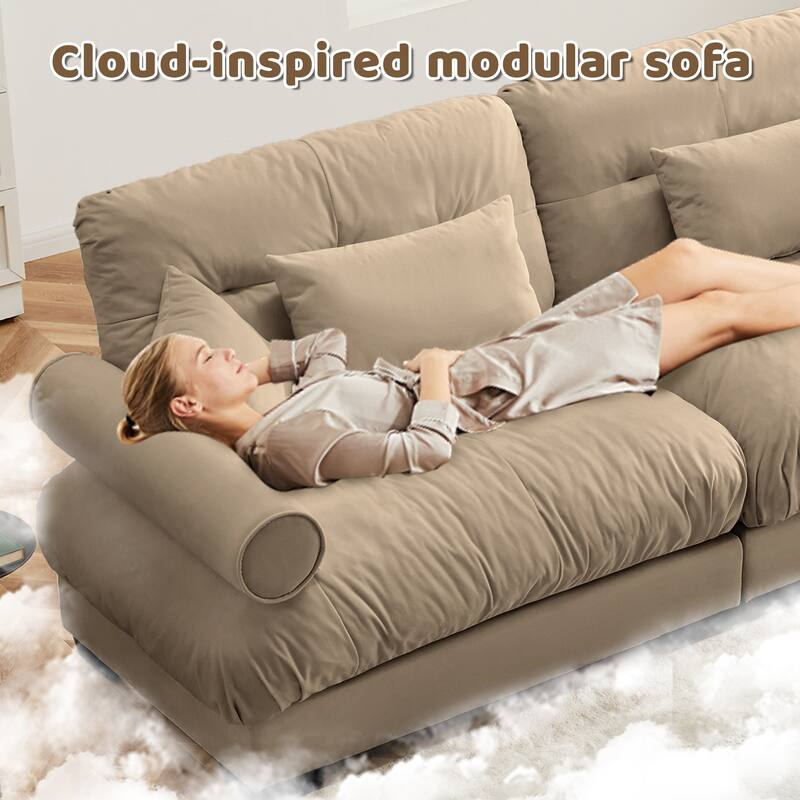 130" Oversized Velvet Modular Sofa, 3 Seater Modern Sectional Sofa with Bolstered Armrests, Upholstered Couches for Living Room