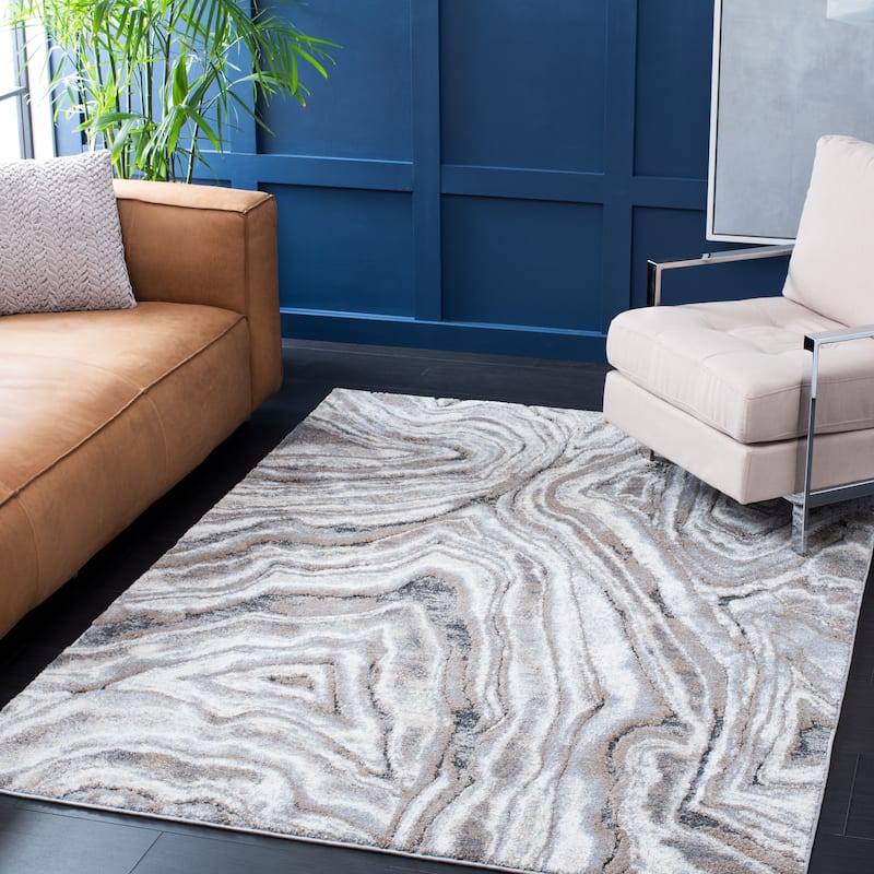 SAFAVIEH Cyrus Shag Dinara Abstract 1-inch Thick Rug - 5'5" x 7'6" - Beige/Grey
