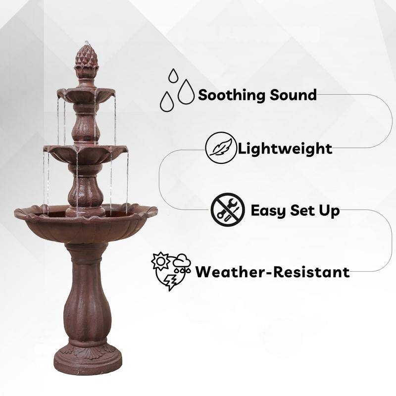 XBrand 3-Tier Water Fountain w/Pump & Pineapple Top, 51 Inch Tall, Large Outdoor Freestanding Waterfall Decor for Porch