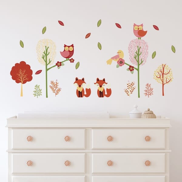 slide 2 of 5, Walplus Animals Forest Flowers Trees Autumn Wall Sticker Nursery Decor