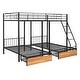 preview thumbnail 7 of 7, Full Over Twin & Twin Bunk Bed, Metal Triple Bunk Bed with Drawers and Guardrails, Black N/A