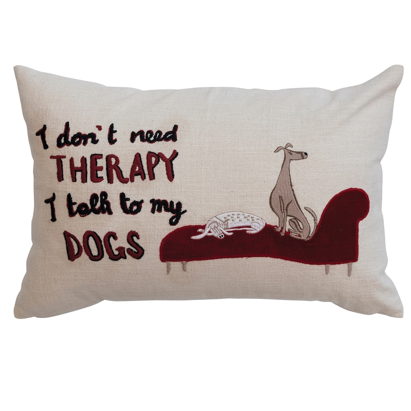 Cotton Lumbar Pillow with Dog Illustration and Message - Down