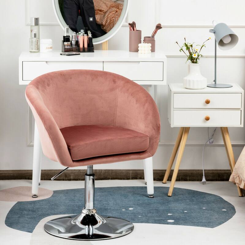Gymax Modern Velvet Chair Height Adjustable Bar Stool Swivel Makeup - See Details
