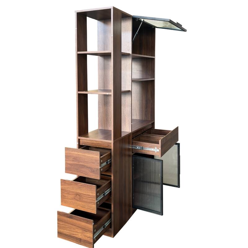 71" Tall Wooden Storage Cabinet for Hallway, Modern Multi-Functional Entrance Organizer