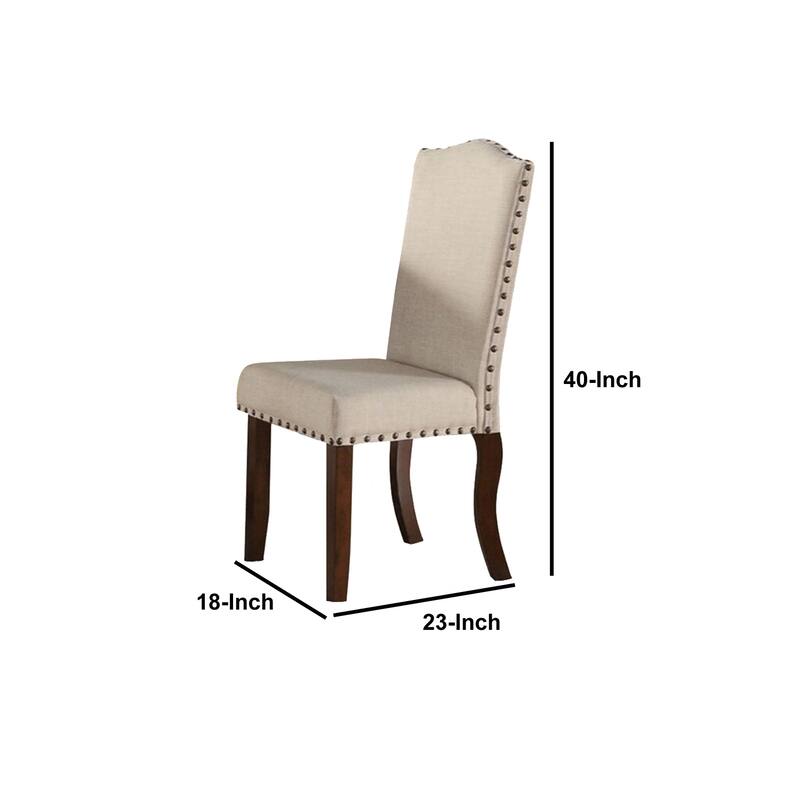 Brown/Cream Fabric Upholstered Wood Frame Dining Chair, Set of 2, Sturdy Dining Chair for Dining Rooms - 15.5