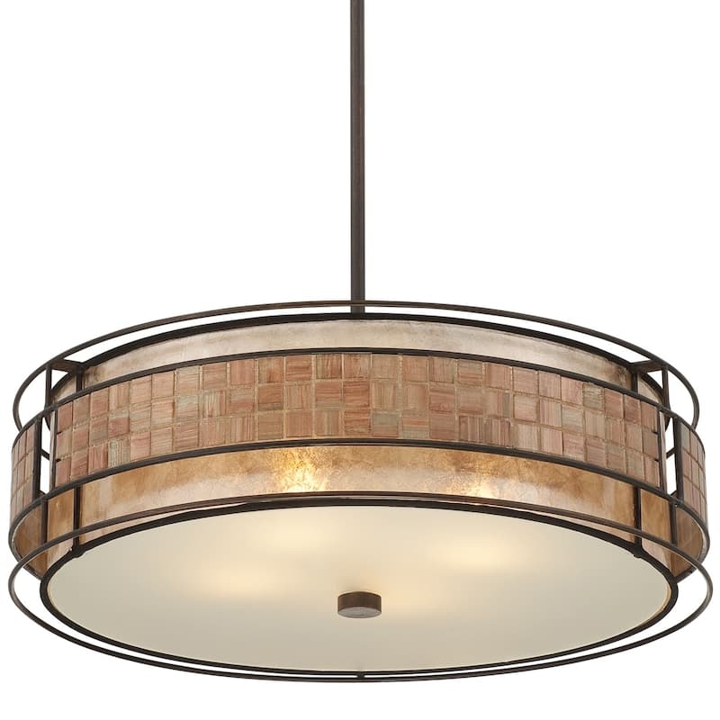 Roseto Jennings 4 Light Drum Pendant with Oyster Mica And Mosaic Tile
