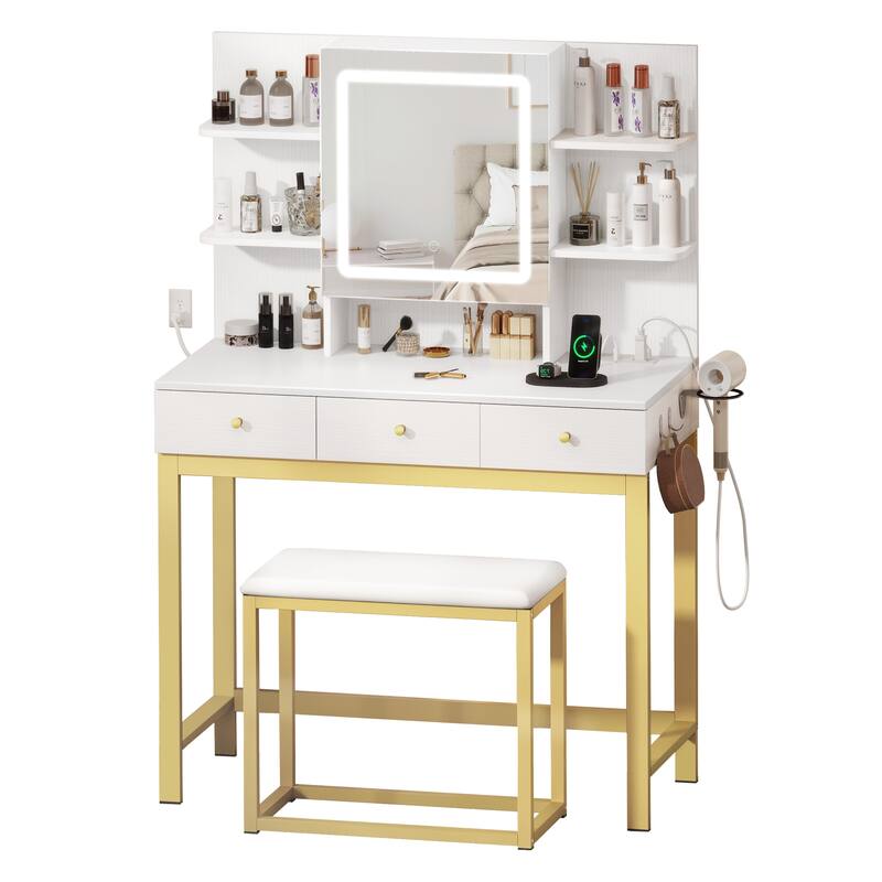 Moasis 39.3" Wide Makeup Vanity Set with Lighted Mirror & Power Outlet