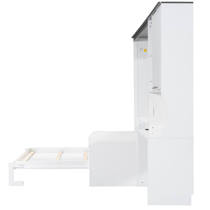 Solid Wood Murphy Bed Wall Bed with Loveseat, Storage Murphy Bed Cabinet with Built In Desk, No Box Spring Needed