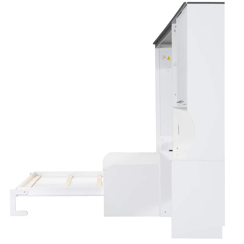 Space-saving Foldable Bed Design Murphy Bed Foldable Platform Bed with Sofa, All-in-one Storage Bookcase Cabinet and Desk