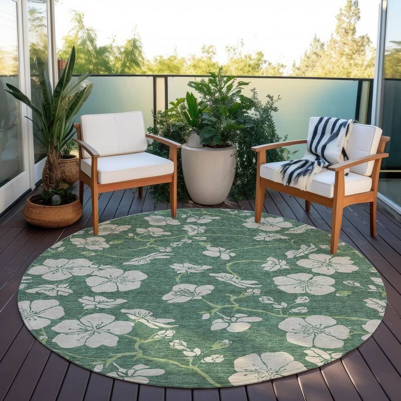 Machine Washable Indoor/ Outdoor Floral Zen Chantille Rug