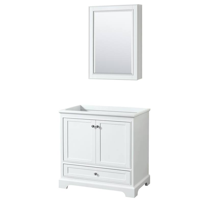 Wyndham Collection Deborah 35-1/4" Free Standing Single Wood Vanity - White / Polished Chrome Hardware