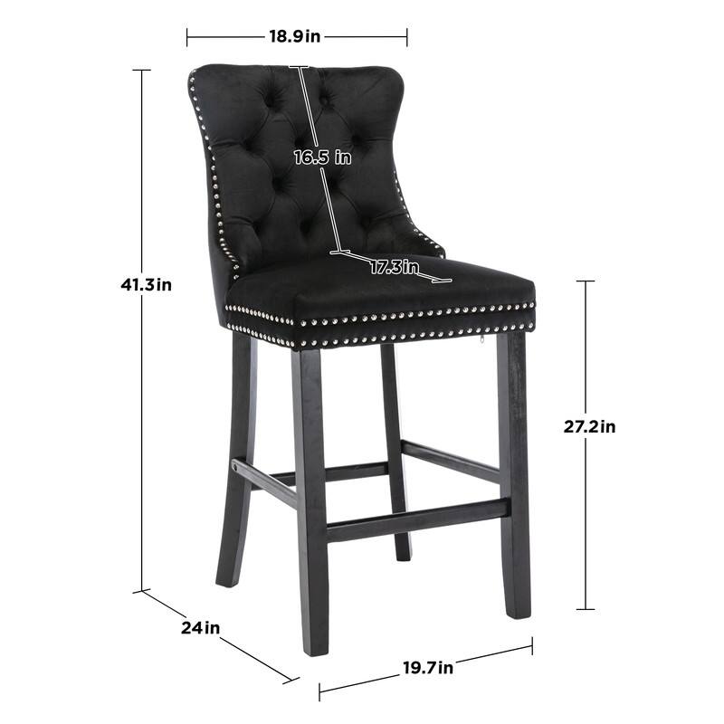 Contemporary Velvet Upholstered Counter Bar Stools Set of 4