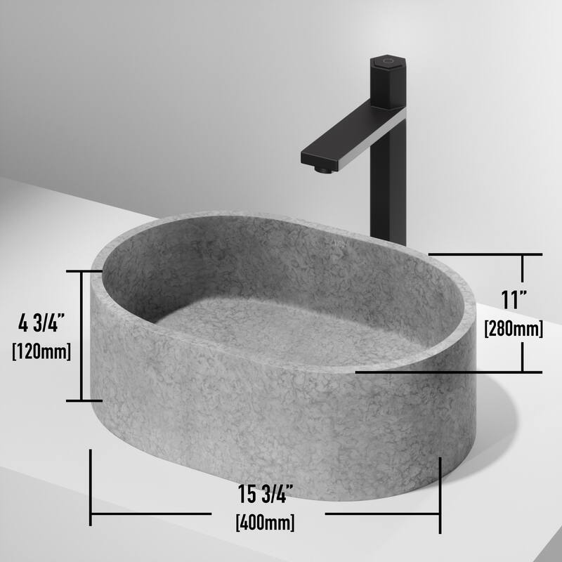 Vigo Concreto Stone 15-3/4" Oval Concreto Stone Vessel Bathroom Sink