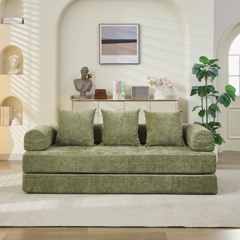 Chenille Convertible Floor Sofa Bed with Armrest for Living Room