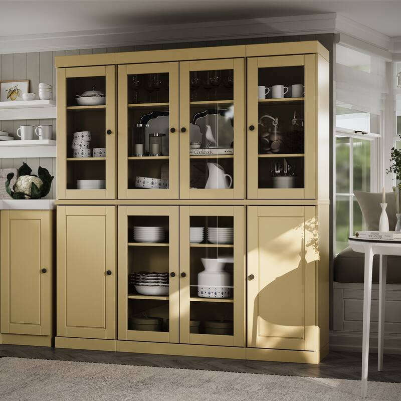 Palace Imports 100% Solid Wood 65" Kitchen China Pantry Cabinet - 65" x 71.5" - Yellow - 6 Clear Glass-2 Solid