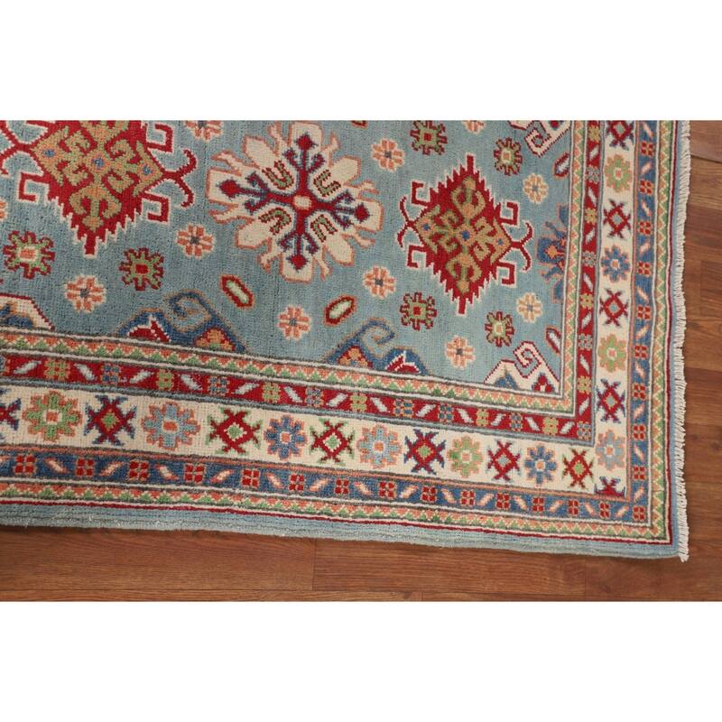 Light Blue Kazak Oriental Foyer Rug Handmade Geometric Wool Carpet - 2'8" x 4'0"