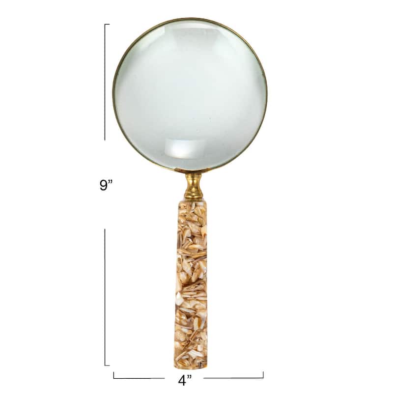 Brass Magnifying Glass with Mother of Pearl Handle - 9.0"L x 4.0"W x 0.8"H