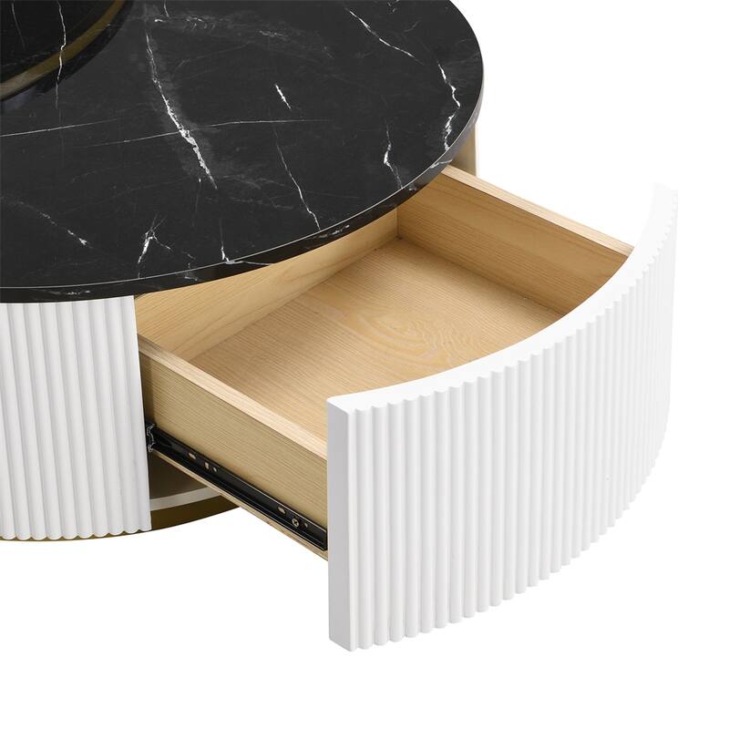 31.5" Modern Round Wood Nesting Coffee Table with Drawer