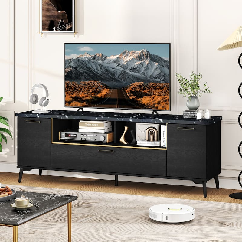 Gymax Mid Century Modern Entertainment Center 63-Inch TV Stand for TVs