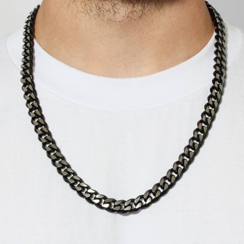 Steel Nation Stainless Steel Black Finish Beveled Curb Bracelet and Chain Set