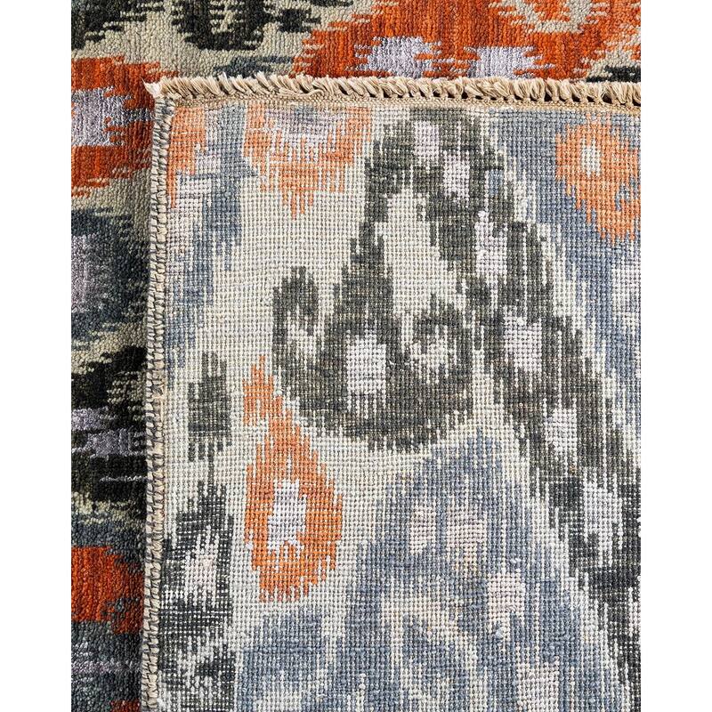 Ikat One-of-a-Kind Hand-Knotted Area Rug - Gray, 9' 1" x 12' 4" - 9' 1" x 12' 4"