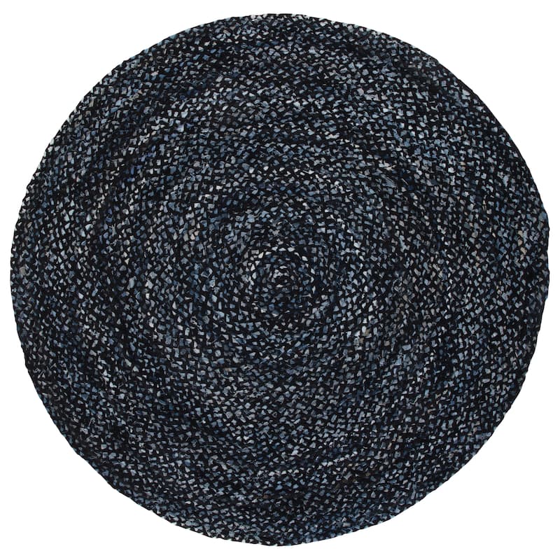 SAFAVIEH Georgine Handmade Nanny Braided Bohemian Cotton Rug - 6' Round - Black/Blue