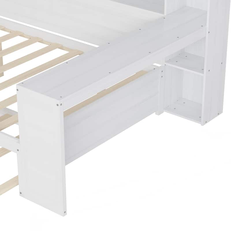 Wooden Full Size Daybed with Storage Shelves, Multi-functional Bed with Twin Size Trundle Bed