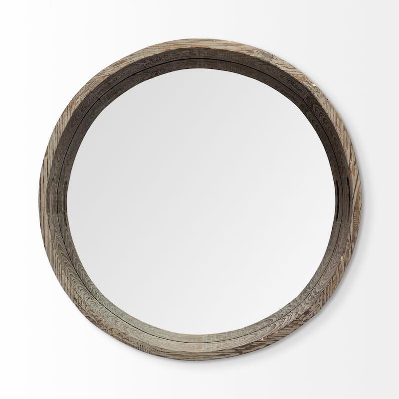Whittier Brown Wood With Mirrored Base Round Tray - 28" x 28"