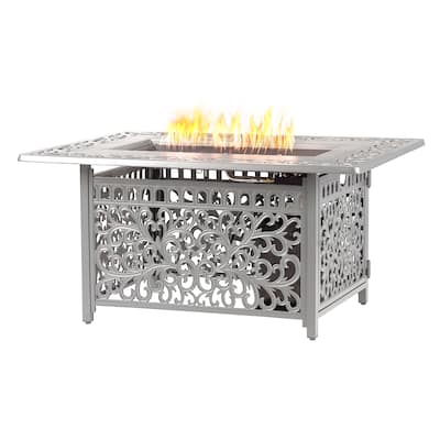 Rectangular 48 in. x 36 in. Aluminum Propane Fire Pit Table, Glass Beads, Two Covers, Lid, 55,000 BTUs - N/A