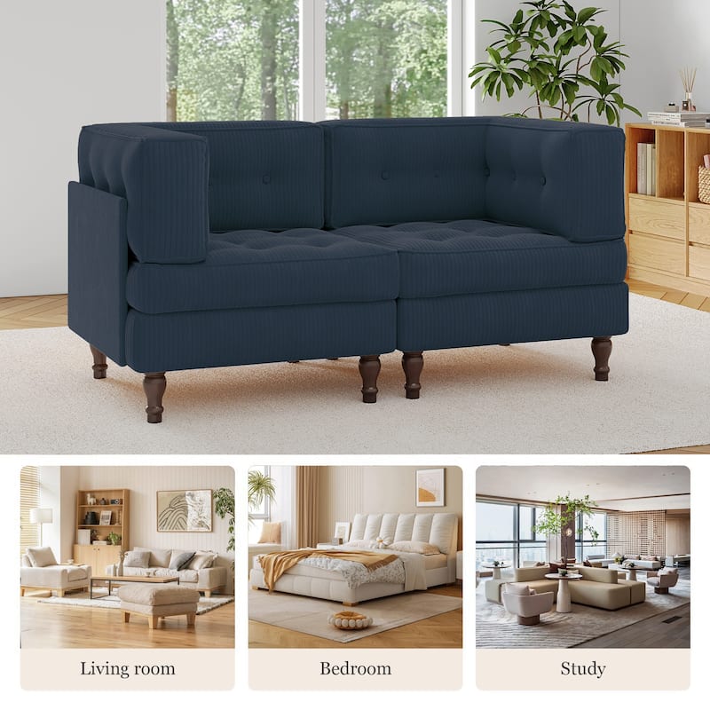 Modular Corduroy Corner Sectional Sofa Couch Set with Tufted Cushion