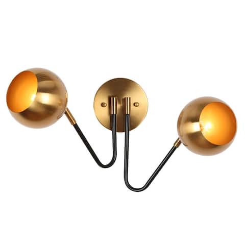 Modern Black Gold 2-light Bathroom Vanity Lights Globe Metal Wall Sconces - 19.5"L x 4.7"W x 11.5"H